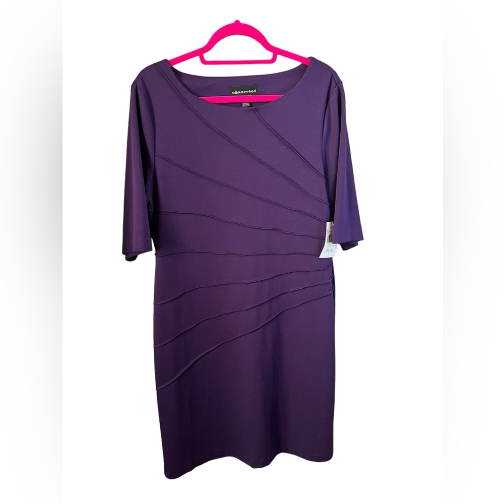 NWT Connected Apparel Purple Dress Sz 16 Plum Short Sleeves Work Office Flaw